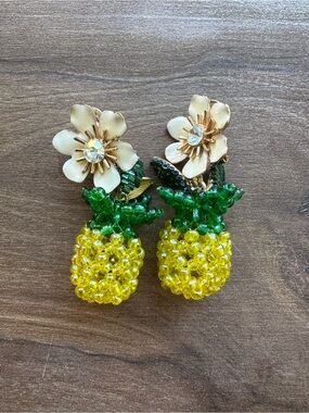 Zara Yellow & Green Pineapple Beaded Flower Drop Earrings